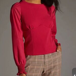 By Anthropologie pink structured long sleeve top